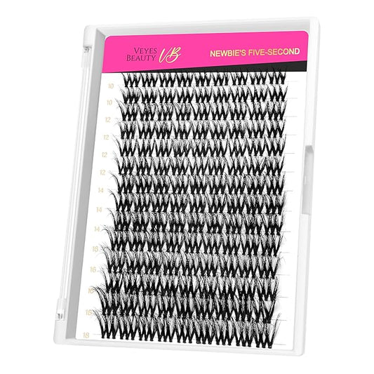 VEYESBEAUTY Lash Clusters Fluffy Individual Lash Extensions VBmuse 3D Layered Volume Eyelashes Thin & Invisible Band Wispy Faux Mink Lash Newbie's Five-Second Mixed Length 10-18mm