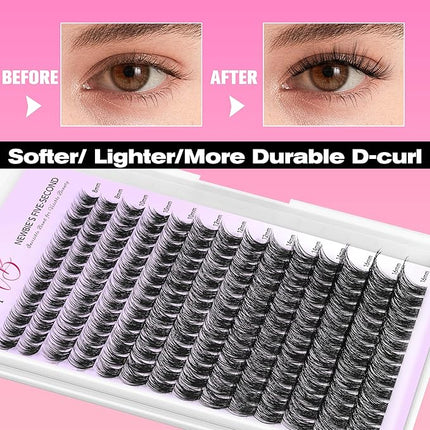 VEYESBEAUTY Lash Clusters Kit Individual Eyelash Extensions Thin & Invisible Band DIY False Eyelashes Newbie's Five-Second Series Wispy Lash Tray, Dreamy KIT with Bond&Seal Remover Applicator