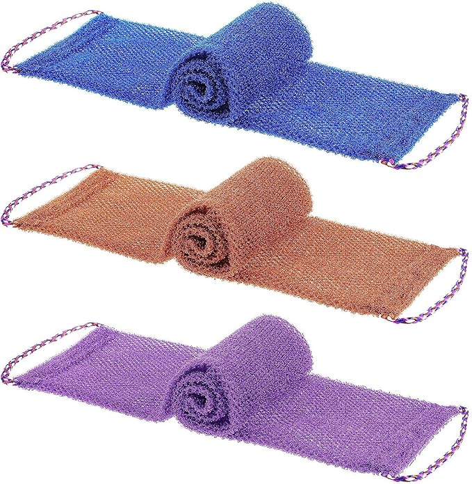 3 Pieces African Net Sponge with Handles Long African Exfoliating Net Washcloth Bath Sponge Net Cloth Wash Net Body Back Scrubber for Shower Loofah