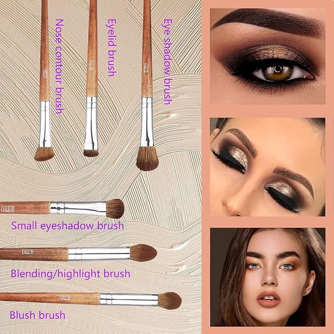 Makeup Brushes Set BUTIYO Eye Make Up Brushes Nature horse hair Concealers Eye shadows Blush Blending Highlight Makeup Brushes 6 Pcs FB-006