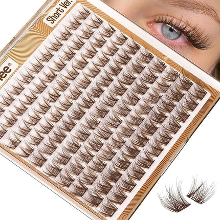 Brown Lash Clusters Short Eyelash Extensions 8-12MM Wispy Cluster Lashes Natural Individual Lashes Dark Brown Eyelash Clusters Clear Band Lash Extensions Everyday DIY Lash Pack by Mavphnee