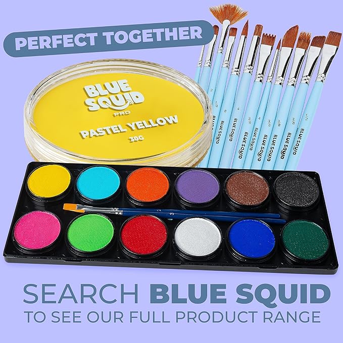 Blue Squid Face Paint Water Based Single Cake Professional Face Paint & Body Paint - Water Activated, Kids Adults Face Painting for Costume, Halloween Makeup, Cosplay - Pastel Yellow Face Paint 30g