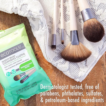 EcoTools Makeup Brush Cleansing Cloths, 25 Count - Quick & Convenient Brush Cleaner