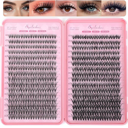 Manga Lash Clusters, 640 Pcs Eyelashes Clusters Extensions 9-16mm Individual Lashes D Curl Fluffy Wispy False Eyelashes Thin Band (30D&40D)
