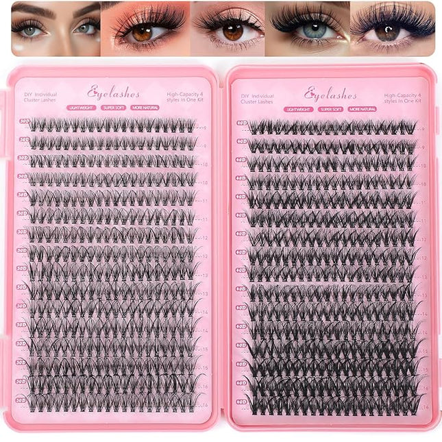 Manga Lash Clusters, 640 Pcs Eyelashes Clusters Extensions 9-16mm Individual Lashes D Curl Fluffy Wispy False Eyelashes Thin Band (30D&40D)