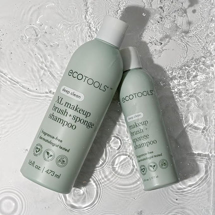 EcoTools XL Makeup Brush + Sponge Shampoo, Removes Makeup, Dirt, & Impurities From Makeup Brushes & Makeup Blending Sponges, Fragrance-Free, Vegan, & Cruelty-Free 16 fl. oz./473 ml, 1 Count, Clear