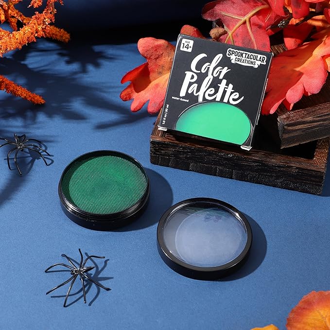Spooktacular Creations Halloween Makeup Face Body Paint Waterproof Foundation Cream Cake Tub, Halloween Party Cosplay Clown Sfx Costume and Dress Up Makeup for Adult(1 Oz, Green)