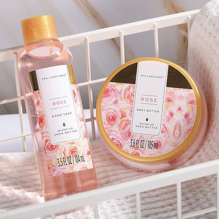 Spa Luxetique Spa Gift Set, Bath Gift Set for Women, 10 Pcs Rose Bath Set, Pink Tote Gift Bag with Shower Gel, Bubble Bath, Body Lotion, Hand Cream, Christmas Beauty Gifts for Women