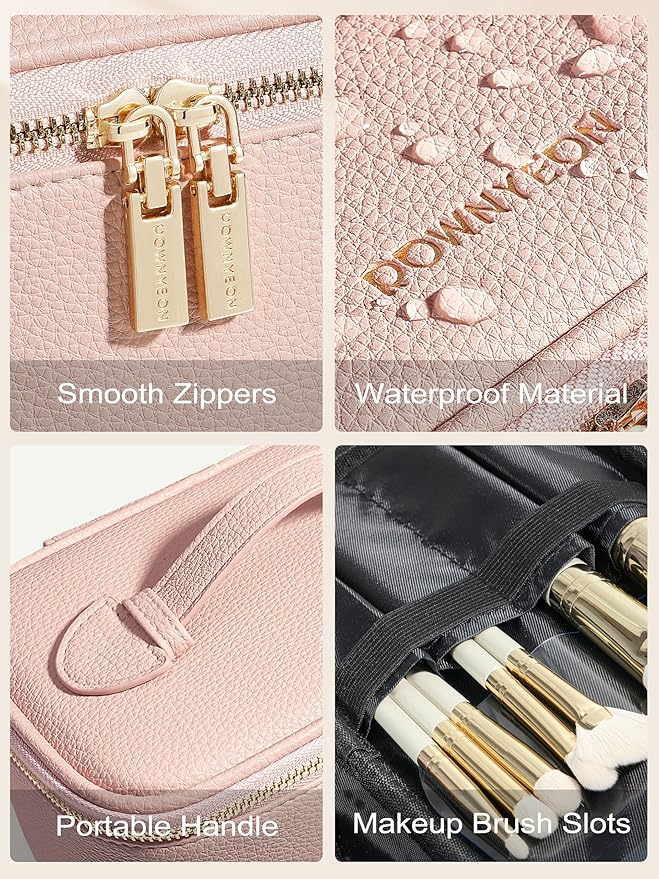 Cosmetic Bag,ROWNYEON Makeup Bag,Portable Makeup Train Case,Travel Toiletry Bag Case Organizer for Women,Pink