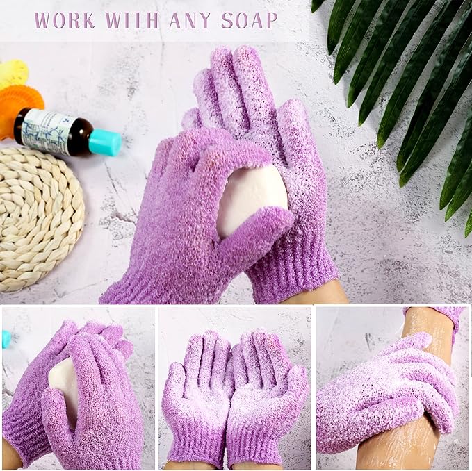 Bath Gloves,16 Pcs Exfoliating Bath Gloves,Body Scrub Gloves with Hanging Loop for Beauty Spa Massage Skin Shower Body Scrubber-8 Colors