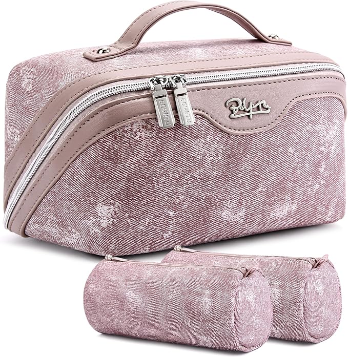 Travel Makeup Bag Cosmetic Bags for Women: 3 Sets Large Capacity Make up Bag - Portable Toiletry Bags with Handle for Women(05-Purple)
