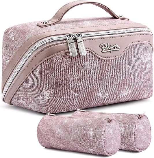 Travel Makeup Bag Cosmetic Bags for Women: 3 Sets Large Capacity Make up Bag - Portable Toiletry Bags with Handle for Women(05-Purple)