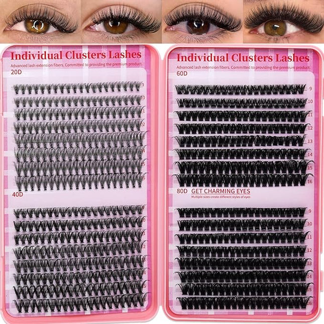 Lash Clusters 4 Style DIY Lashes Clusters Eyelash Clusters False Eyelashes Cluster Eyelash Extensions Wispy Lash Clusters Pestañas Postizas Naturales Soft Cluster Lashes(640pcs 20D+40D+60D+80D,9-16mm)