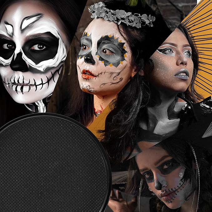 Spooktacular Creations Halloween Makeup Face Body Paint Waterproof Foundation Cream Cake Tub, Halloween Party Cosplay Clown Sfx Costume and Dress Up Makeup for Adult(1 Oz, Black)