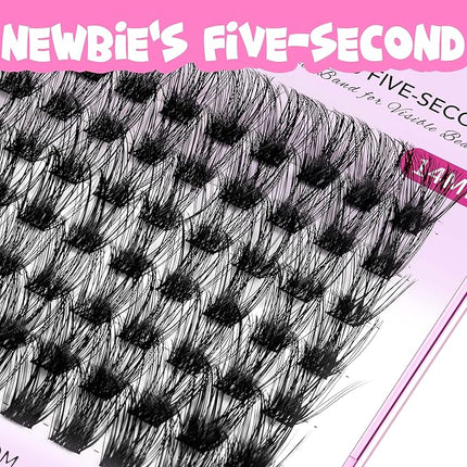 VEYESBEAUTY Lash Clusters Individual Eyelash Extensions Thin & Invisible Band DIY False Eyelashes for Self-application Newbie's Five-Second Series Wispy Lash Tray, Bomb 12mm Single Length