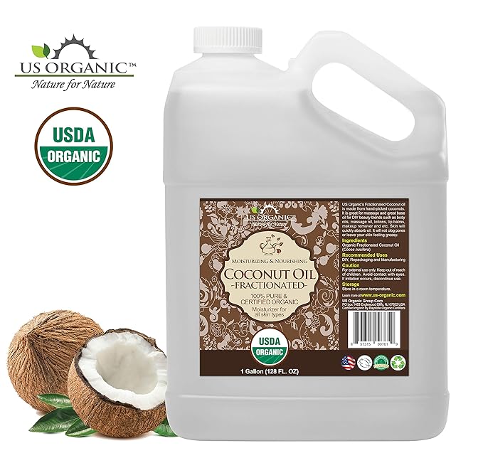 US Organic Fractionated Coconut Oil Bulk Pack, USDA Certified Organic, Non-GMO, Perfect for massage, carrier oil for DIY blends, Hair, Skin care. 100% Pure, Hexane-Free (128 oz (1 Gallon))