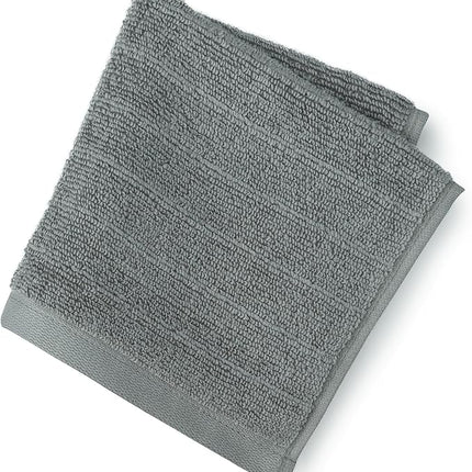 Welhome James 100% Cotton Textured Stripe Towels - 24 Pack Washcloths, Soft & Absorbent, Gray
