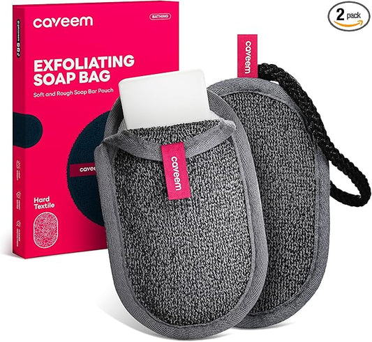 Soap Bag, Rough Exfoliation Soap Pouch for Bar Soap, Soap Mesh Pocket Bar Holder Washing and Drying Bags, Soap Sack Sponge Bag for Shower Bath (2 Pack)
