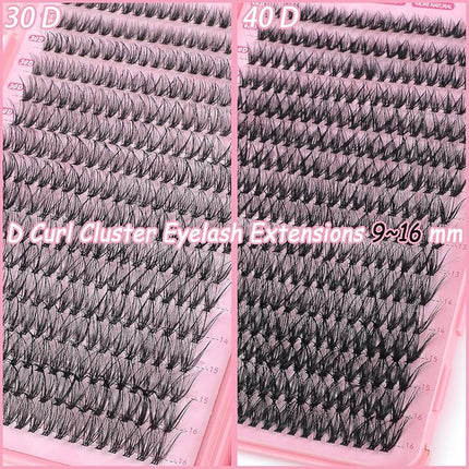 Manga Lash Clusters, 640 Pcs Eyelashes Clusters Extensions 9-16mm Individual Lashes D Curl Fluffy Wispy False Eyelashes Thin Band (30D&40D)