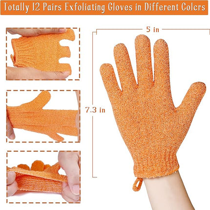 Shower Gloves,24 Pcs Exfoliating Bath Gloves,Body Scrub Gloves with Hanging Loop for Beauty Spa Massage Skin Shower Body Scrubber-12 Colors