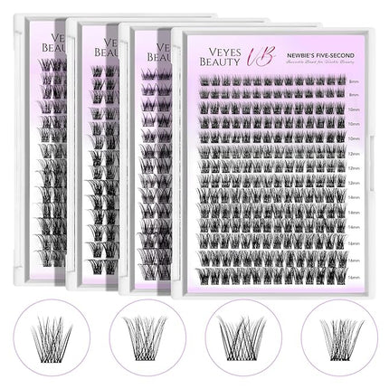 VEYESBEAUTY Lash Clusters Individual Eyelash Extensions Thin & Invisible Band DIY False Eyelashes for Self-application Newbie's Five-Second Series Wispy Lash Tray, Dreamy 8-16mm Mixed Length