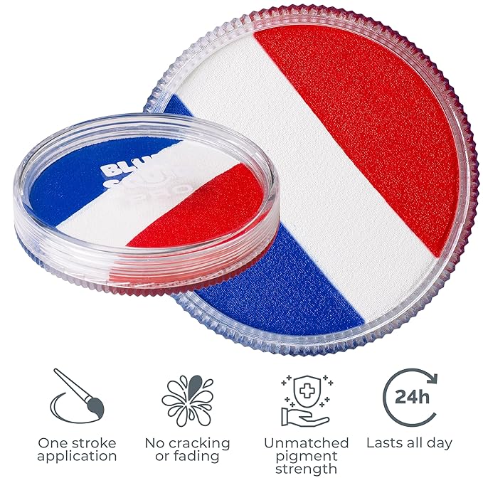 Blue Squid Face Paint Water Based Single Cake Professional Face & Body Paint - Water Activated, Kids Adults Face Painting for Costume, Halloween Makeup, Cosplay - Red, White & Blue Face Paint 30g