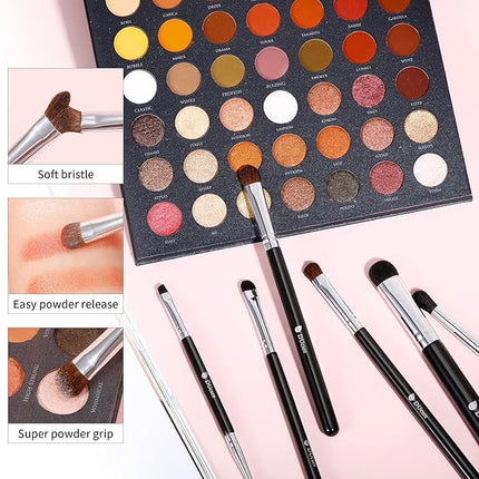 DUcare Eye Makeup Brush Set with Travel Case, 6 Pcs Professional Eyeshadow Blending Makeup Brushes for Concealer Eyebrows Eyeliner, Soft Hairs & Wood Handle