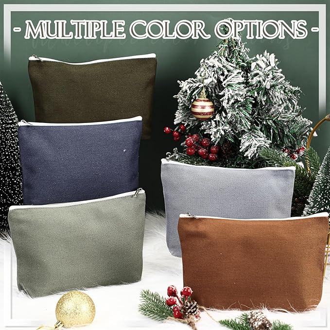 Reginary 10 Pcs Canvas Makeup Bags Bulk for Women Blank DIY Pencil Pouch Travel Toiletry Cosmetics Bags Gift for Christmas Breast Cancer Awareness Thanksgiving Wedding Nurses Teacher(Plain Color)