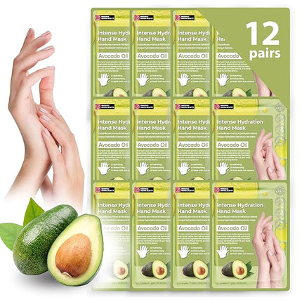 Innerest 12 Pairs Original Derma Beauty Hand Mask Bulk, Moisturizing Hand Gloves for Dry Hands, Nail Care Essential (Avocado)