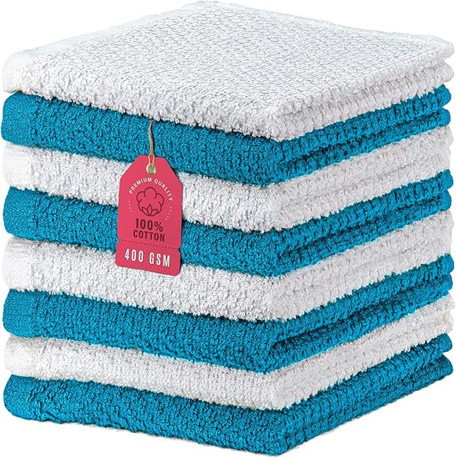 DecorRack 8 Pack 100% Cotton Face Towels, Ultra Absorbent 12 x 12 inch Wash Cloths, 400 GSM, Premium Quality, Soft Fingertip Towels for Face, Makeup, Spa, and Beauty, Blue (8 Pack)