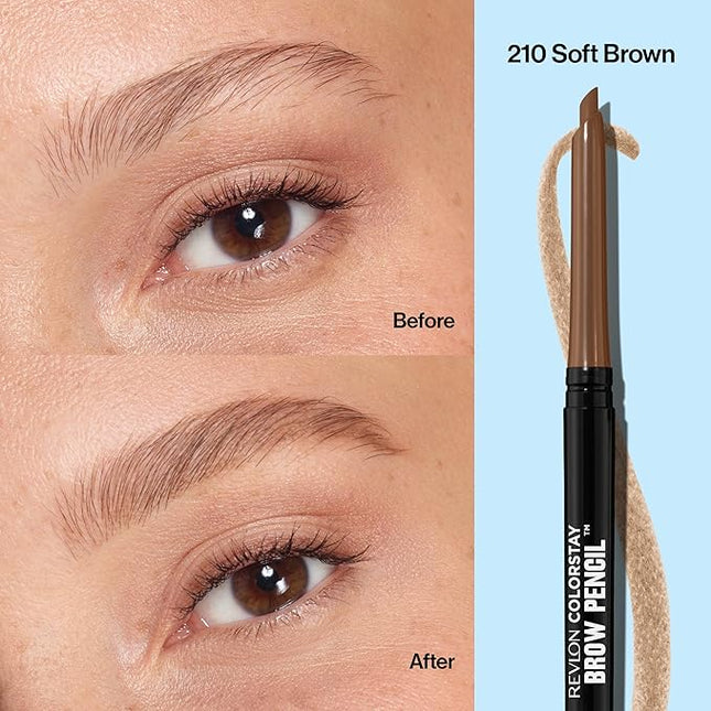 Revlon ColorStay Eyebrow Pencil with Spoolie Brush, Waterproof, Hair-Like Strokes for Natural Looking Brows, 210 Soft Brown, 0.021 oz