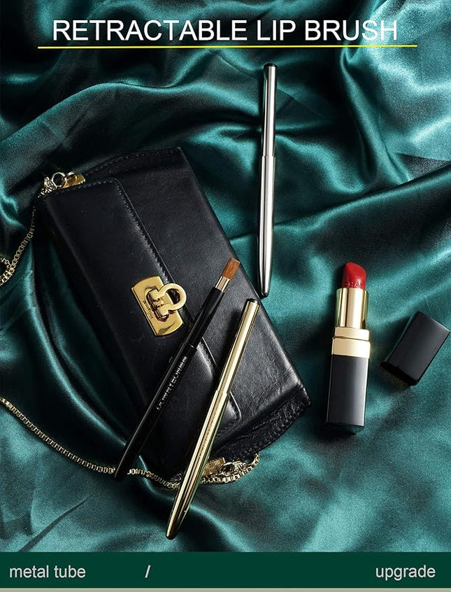 Rownyeon Travel Retractable Lip Brush Applicators Flat for Lipstick Gloss Creams Portable with Cap, Professional Makeup Brush for Women Girls As Christmas Gift and Halloween Makeup Tools