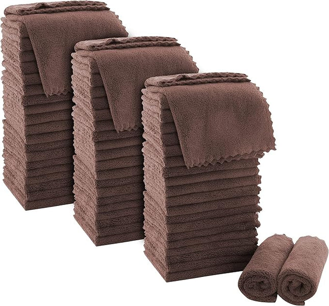 MOONQUEEN Ultra Soft Premium Washcloths Set - 12 x 12 inches - 72 Pack - Quick Drying - Highly Absorbent Coral Velvet Bathroom Wash Clothes (Wood Brown)