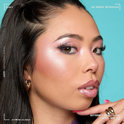 NYX PROFESSIONAL MAKEUP Buttermelt Highlighter, Powder Highlighter Makeup, With Up to 12H Wear and High Impact Glow - 15 U Butta Werk (Frosty Pink)