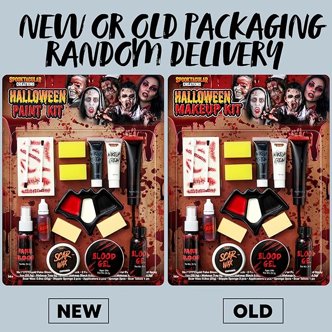 Spooktacular Creations 16 Pcs Halloween Family Makeup Kit Face Body Paint with Liquid Blood Gel, Fake Blood and More Easy On Makeup Set for Zombie Costume Cosplay Halloween Party Supplies