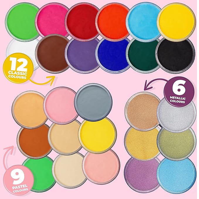 Blue Squid Face Paint Water Based Single Cake Professional Face Paint & Body Paint - Water Activated, Kids Adults Face Painting for Costume, Halloween Makeup, Cosplay - Classic Pink Face Paint 30g