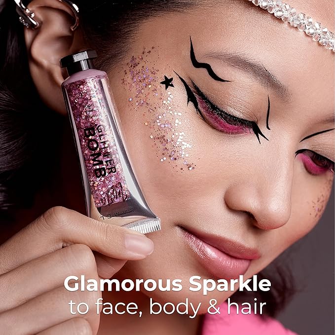 Insta Glitter Bomb: Quick-Dry Holographic Face & Body Glitter Gel | Long-Lasting Shine & Effortless Removal | Perfect Face Glitter Makeup & Body, Hair Shimmer | Vegan & Cruelty Free -0.67 fl.oz