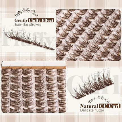 Brown Lash Clusters Short Eyelash Extensions 8-12MM Wispy Cluster Lashes Natural Individual Lashes Dark Brown Eyelash Clusters Clear Band Lash Extensions Everyday DIY Lash Pack by Mavphnee