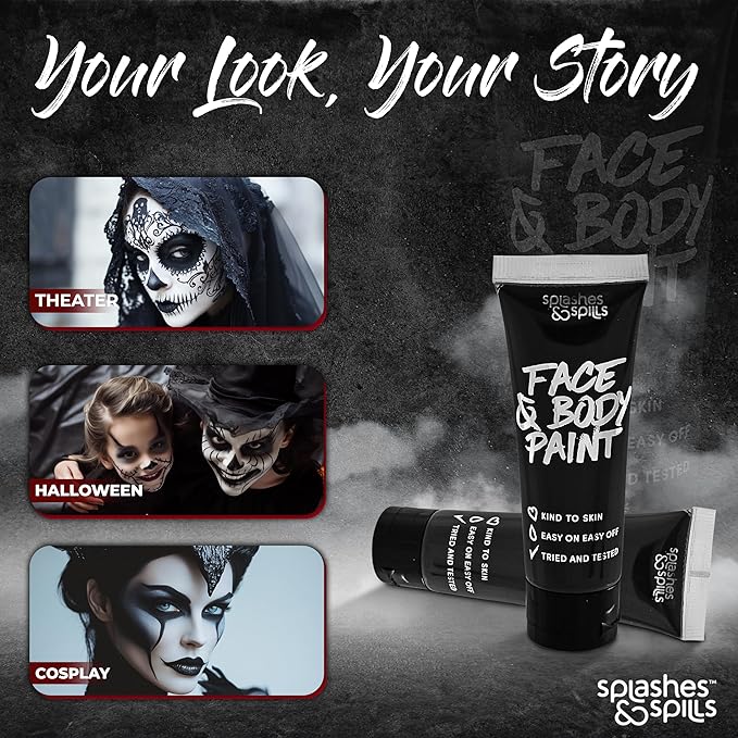 Face and Body Paint Cream, 30ml - Pretend Costume and Dress Up Makeup by Splashes & Spills (Black)