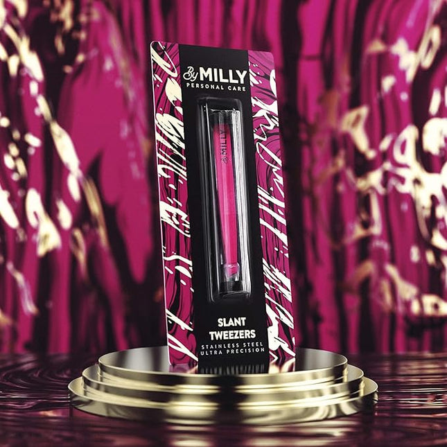 Professional Slanted Tweezers for Women and Men | High Carbon Stainless Steel Sharp Tweezer | Tweezers for Women Facial Hair Plucking, Hand-Filed & Aligned Precision Slant Tips - Pink