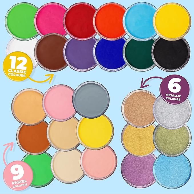 Blue Squid Face Paint Water Based Single Cake Professional Face Paint & Body Paint - Water Activated, Kids Adults Face Painting for Costume, Halloween Makeup, Cosplay - Pastel Yellow Face Paint 30g