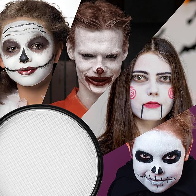 Spooktacular Creations Halloween Makeup Face Body Paint Waterproof Foundation Cream Cake Tub, Halloween Party Cosplay Clown Sfx Costume and Dress Up Makeup for Adult(1 Oz, White)