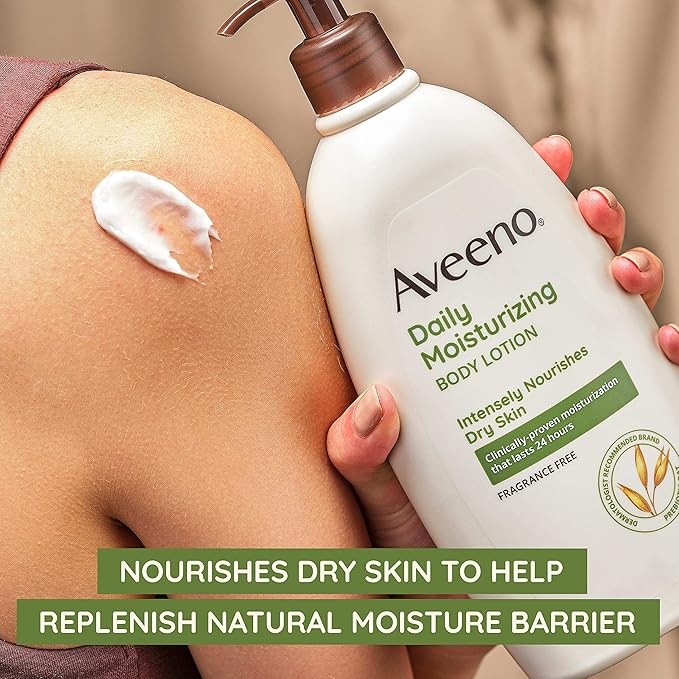 Aveeno Daily Moisturizing Body Lotion for Dry Skin with Prebiotic Oat, Fragrance & Paraben Free, Non-Greasy, Non-Comedogenic, for Sensitive Skin & 72-Hour Moisturizer 18 Fl Oz (Pack of 2)