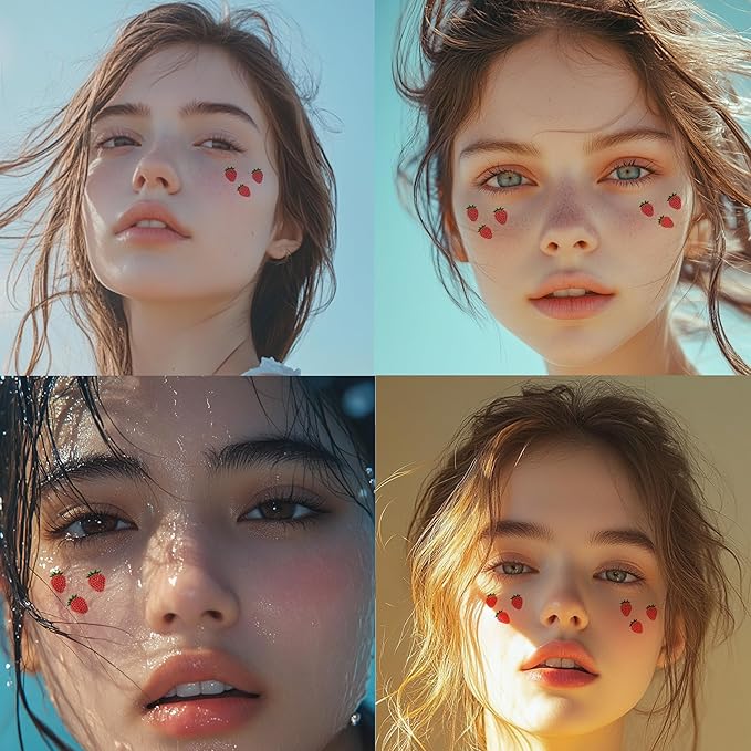 10pcs Face Makeup Patches,Strawberry Speckles, Beauty Face Makeup,Waterproof Strawberry Patches,Temporary Facial Strawberry Tattoo For Women.