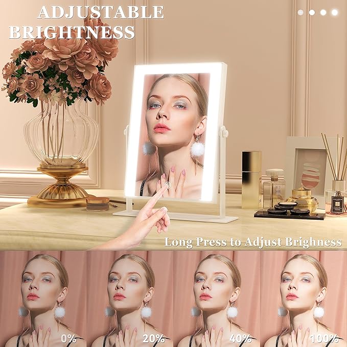 9"x11" Small Vanity Mirror with Lights, Lighted Makeup Mirror with Light, Portable Tabletop Cosmetic Make Up Mirror, Smart Touch Control, Dual Power Supply, 360°Rotation