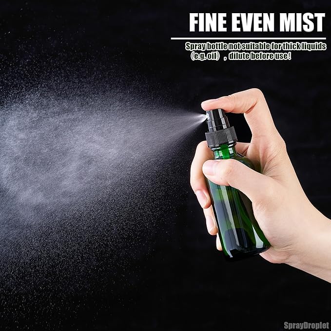 2 oz Glass Spray Bottles, Reusable Fine Mist Sprayer Small Spray Bottle, Leak-Proof Design, Perfect for Travel, Skin Care, Perfumes, Botanical, Cleansing (Green, 2oz-24pcs)