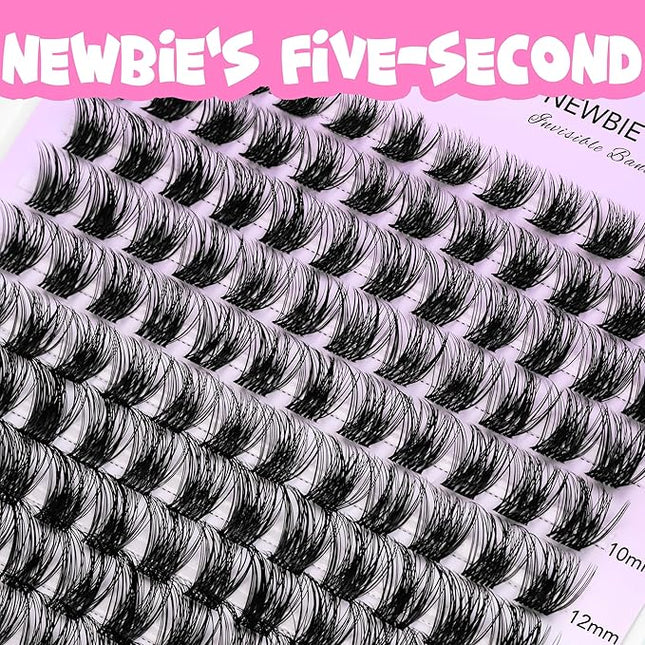 VEYESBEAUTY Lash Clusters Kit Individual Eyelash Extensions Thin & Invisible Band DIY False Eyelashes Newbie's Five-Second Series Wispy Lash Tray, Bomb KIT with Bond&Seal Remover Applicator