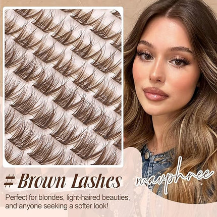 Brown Lash Clusters Short Eyelash Extensions 8-12MM Wispy Cluster Lashes Natural Individual Lashes Dark Brown Eyelash Clusters Clear Band Lash Extensions Everyday DIY Lash Pack by Mavphnee