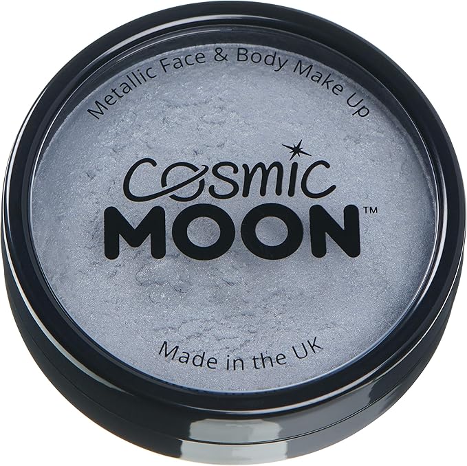 Metallic Pro Face & Body Paint Cake Pots by Cosmic Moon - Silver - Professional Water Based Face Paint Makeup for Adults, Kids - 1.26oz