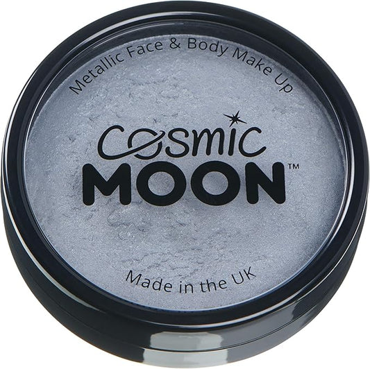 Metallic Pro Face & Body Paint Cake Pots by Cosmic Moon - Silver - Professional Water Based Face Paint Makeup for Adults, Kids - 1.26oz